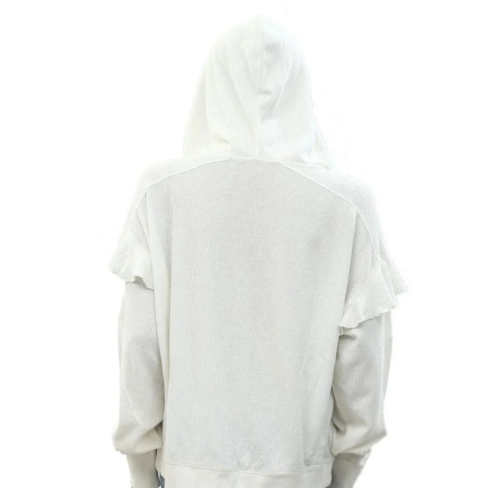Urban Outfitters UO Thermal Hoodie Blouse Top White Cotton Ruffle L New